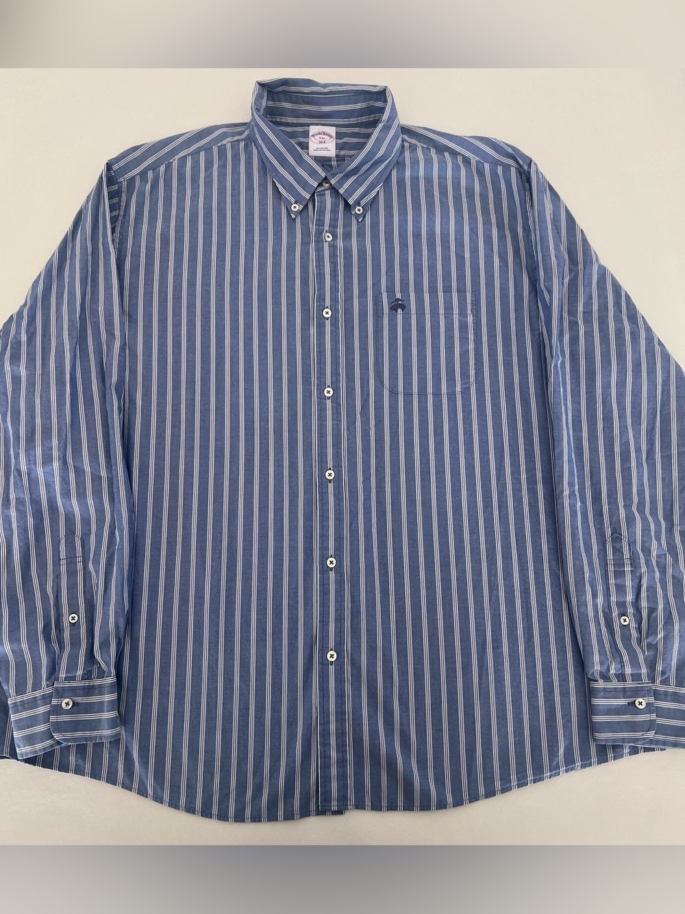 Brooks Brothers Navy and White Vertical Stripe Button-Down Shirt